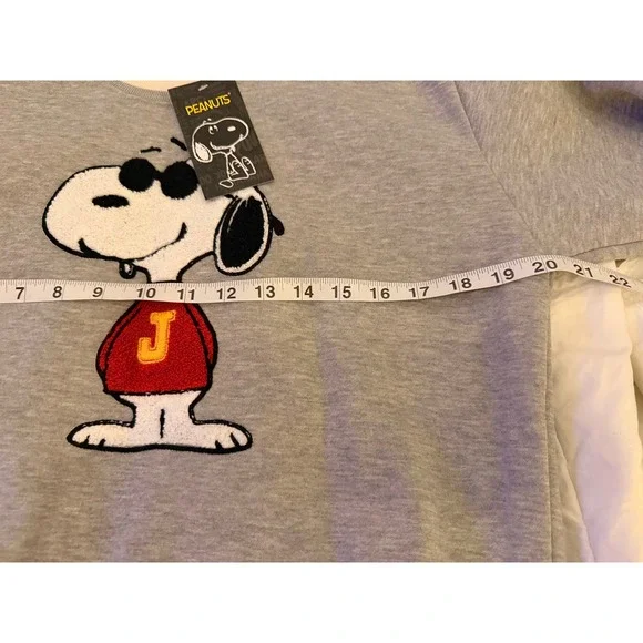 Peanuts Snoopy Varsity Sweatshirt Gray Embroidered Graphic Pullover Small‎ - Picture 5 of 6